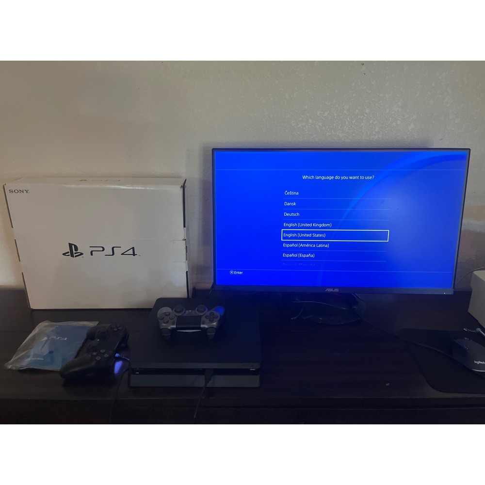 Sony PlayStation 4 PS4 Slim 1TB Console Black CUH-2215B with 2 Controllers Box